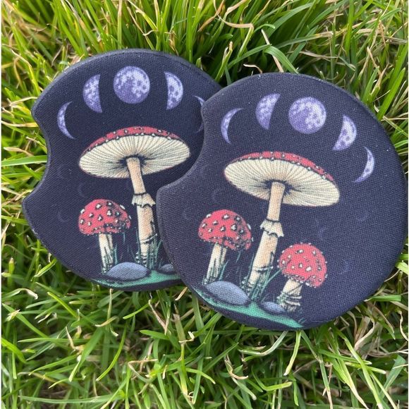 Moon Phases Mushroom Car Coaster Set | Car Accessories | Moor Decor - Picture 5 of 12